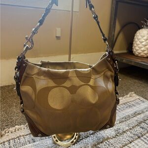 Coach brown and tan signature canvas hobo bag